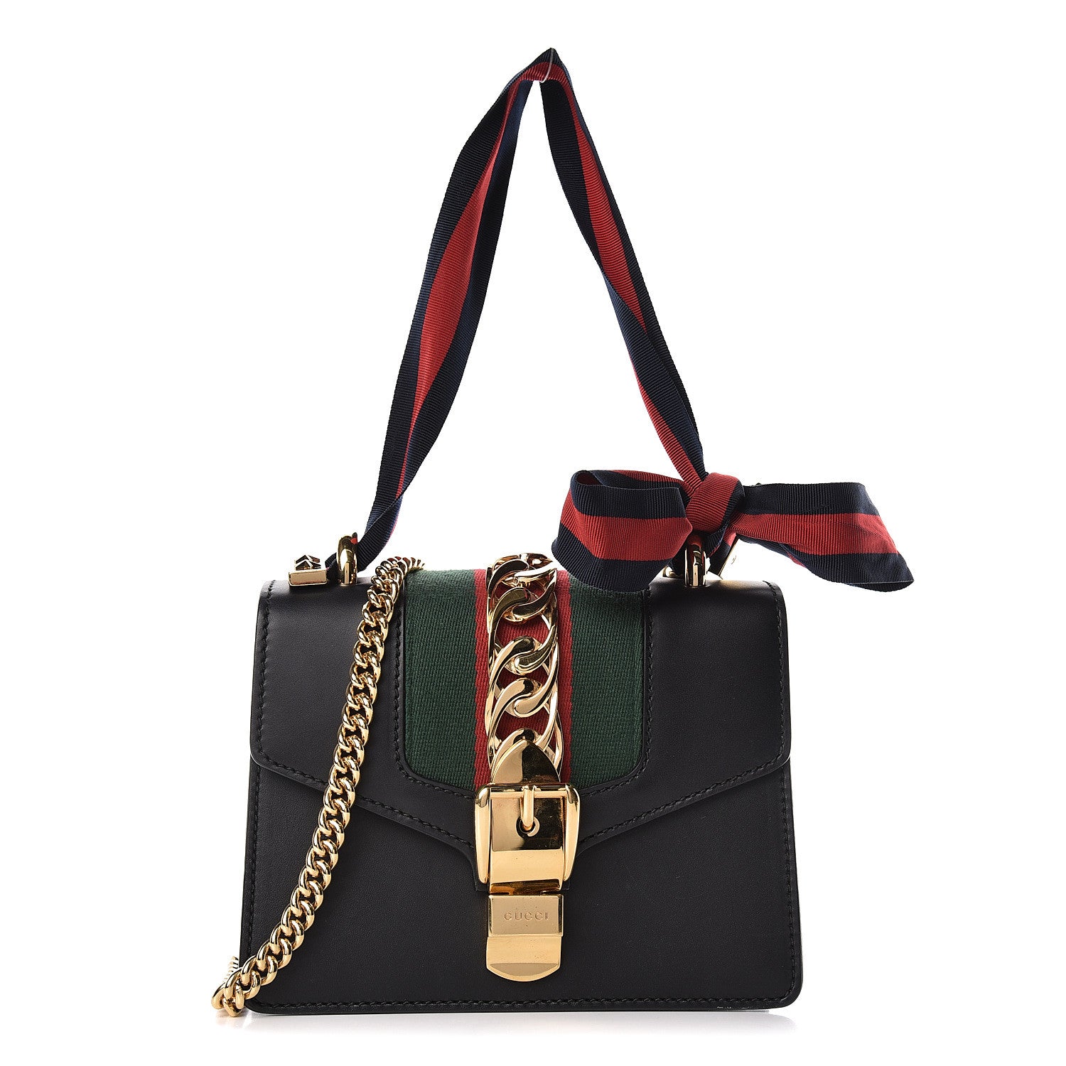 Gucci Calfskin Mini Sylvie Chain Shoulder Bag Black 1 of 11