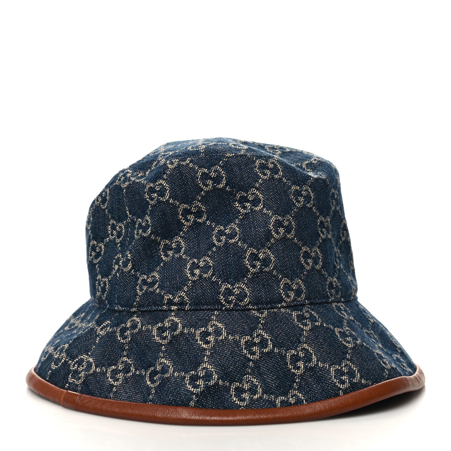 Gucci Washed Jacquard Denim Nappa GG Monogram Oscar Bucket Hat XL Denim Cuir 4 of 7