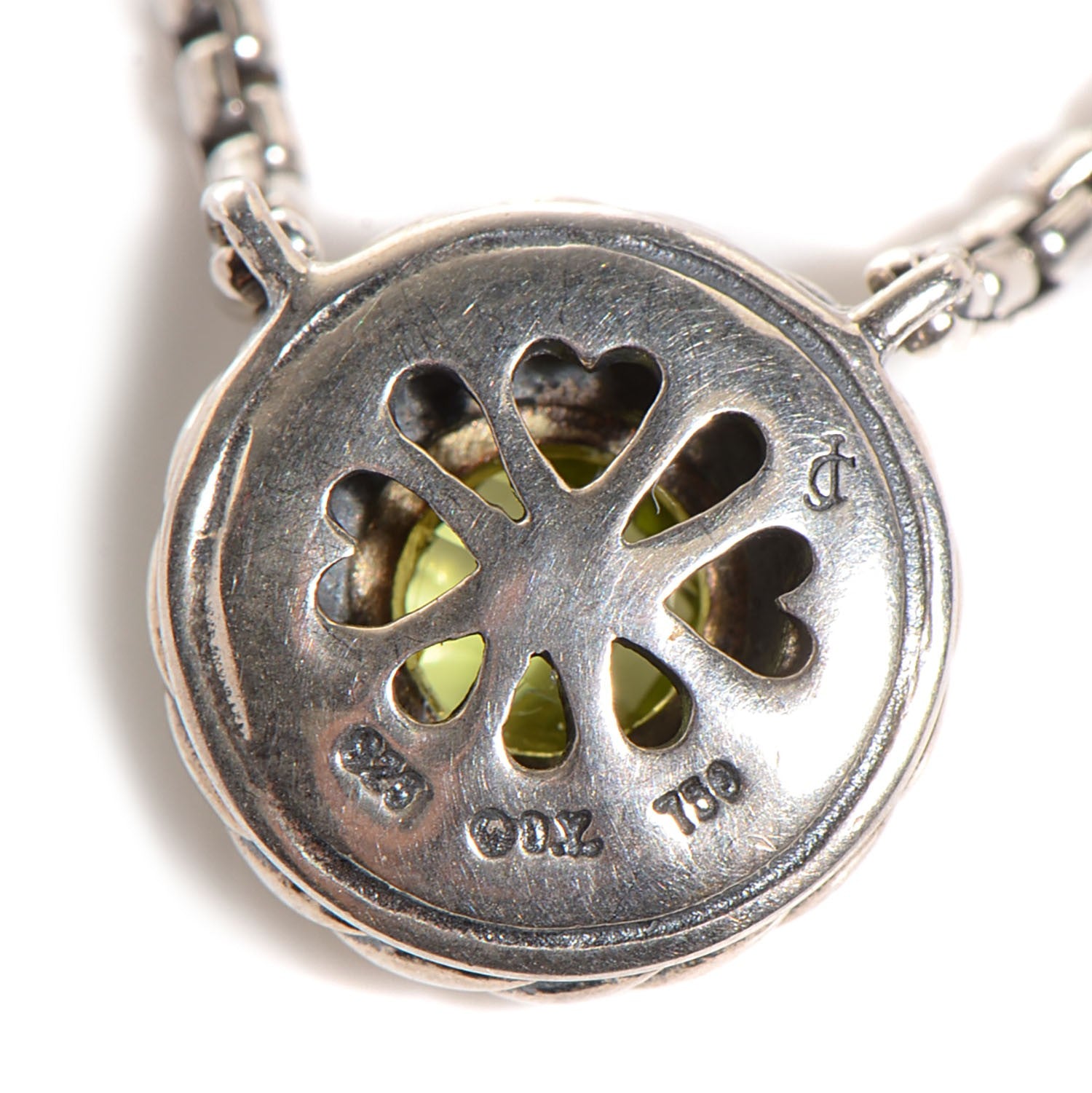 David Yurman Sterling Silver 18K Yellow Gold Peridot Cookie Pendant Necklace 3 of 4
