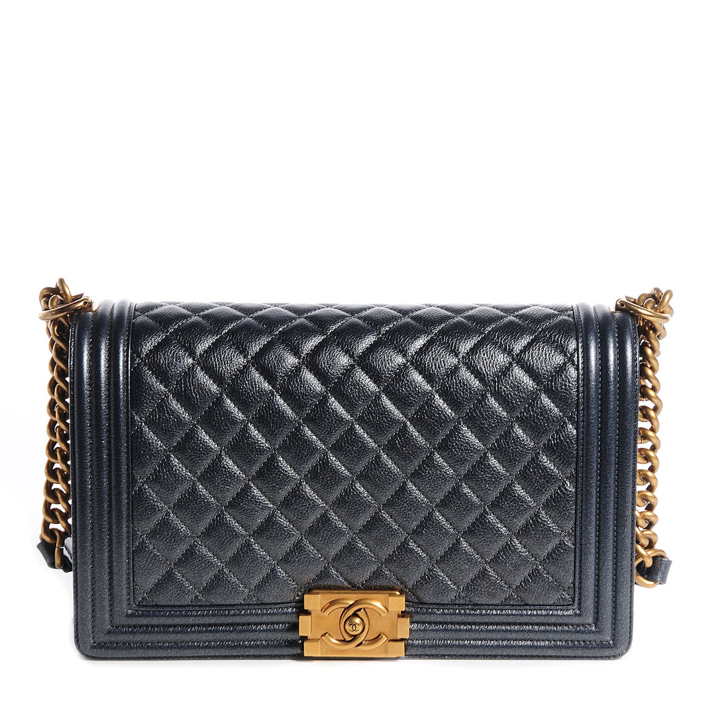 Pearl Calfskin New Medium Boy Flap Dark Grey