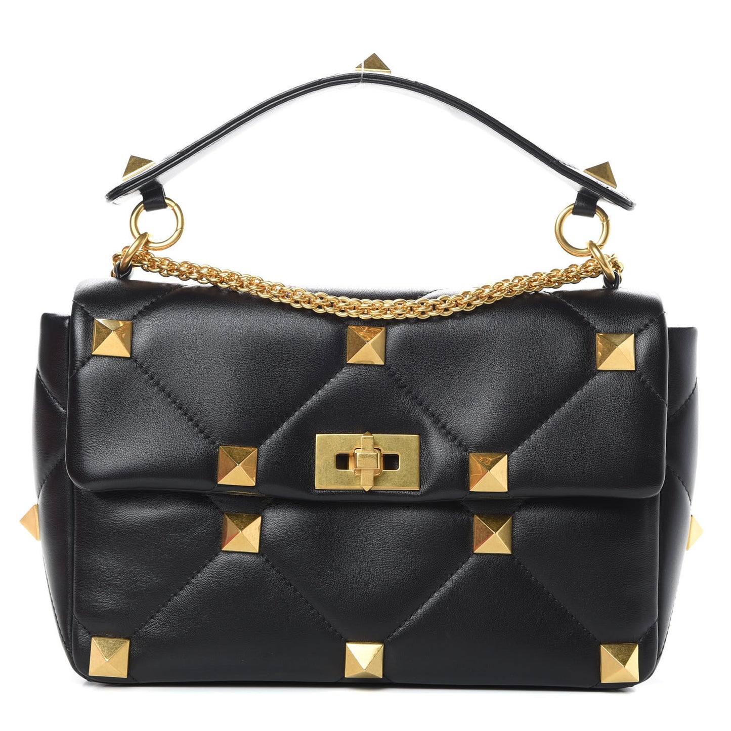 Nappa Large Roman Stud Shoulder Bag Black