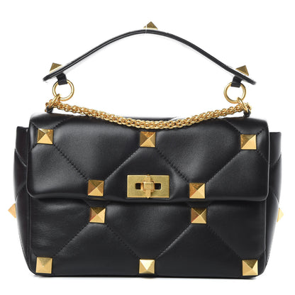 Valentino Garavani Nappa Large Roman Stud Shoulder Bag Black 1 of 10