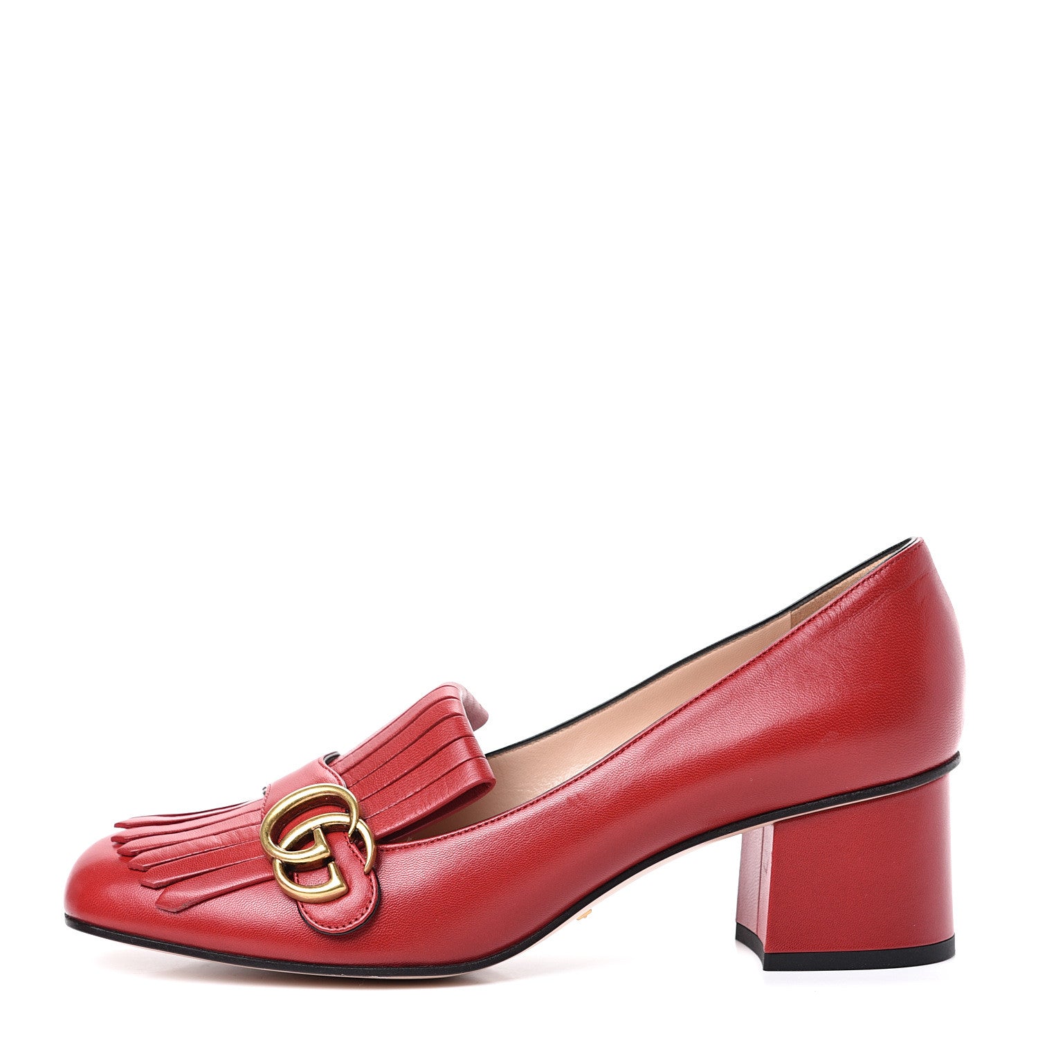 Gucci Malaga Kid GG Marmont Fringe 50mm Loafer Pumps 41 Hibiscus Red 1 of 11