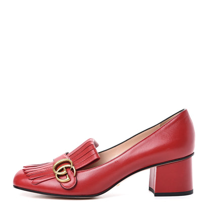 Gucci Malaga Kid GG Marmont Fringe 50mm Loafer Pumps 41 Hibiscus Red 1 of 11