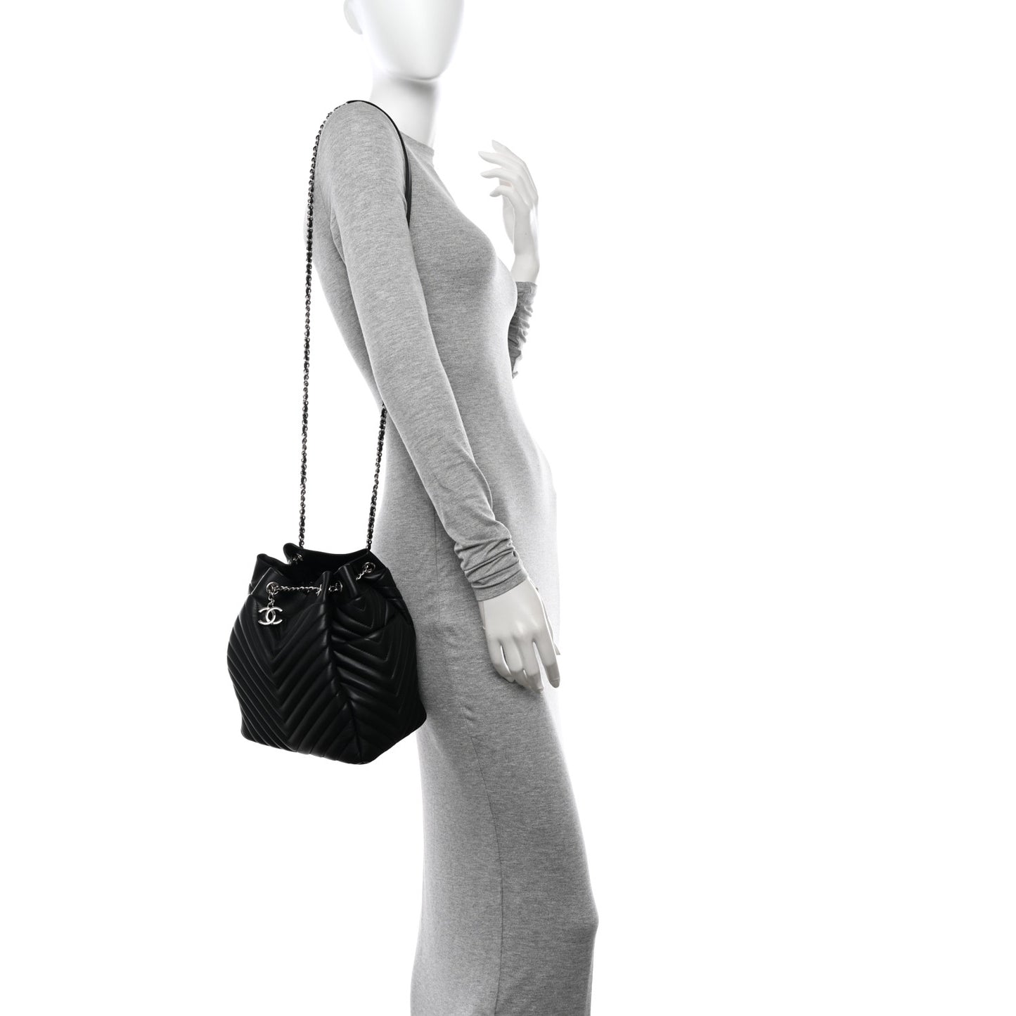 Lambskin Chevron Small Urban Spirit Drawstring Bag Black