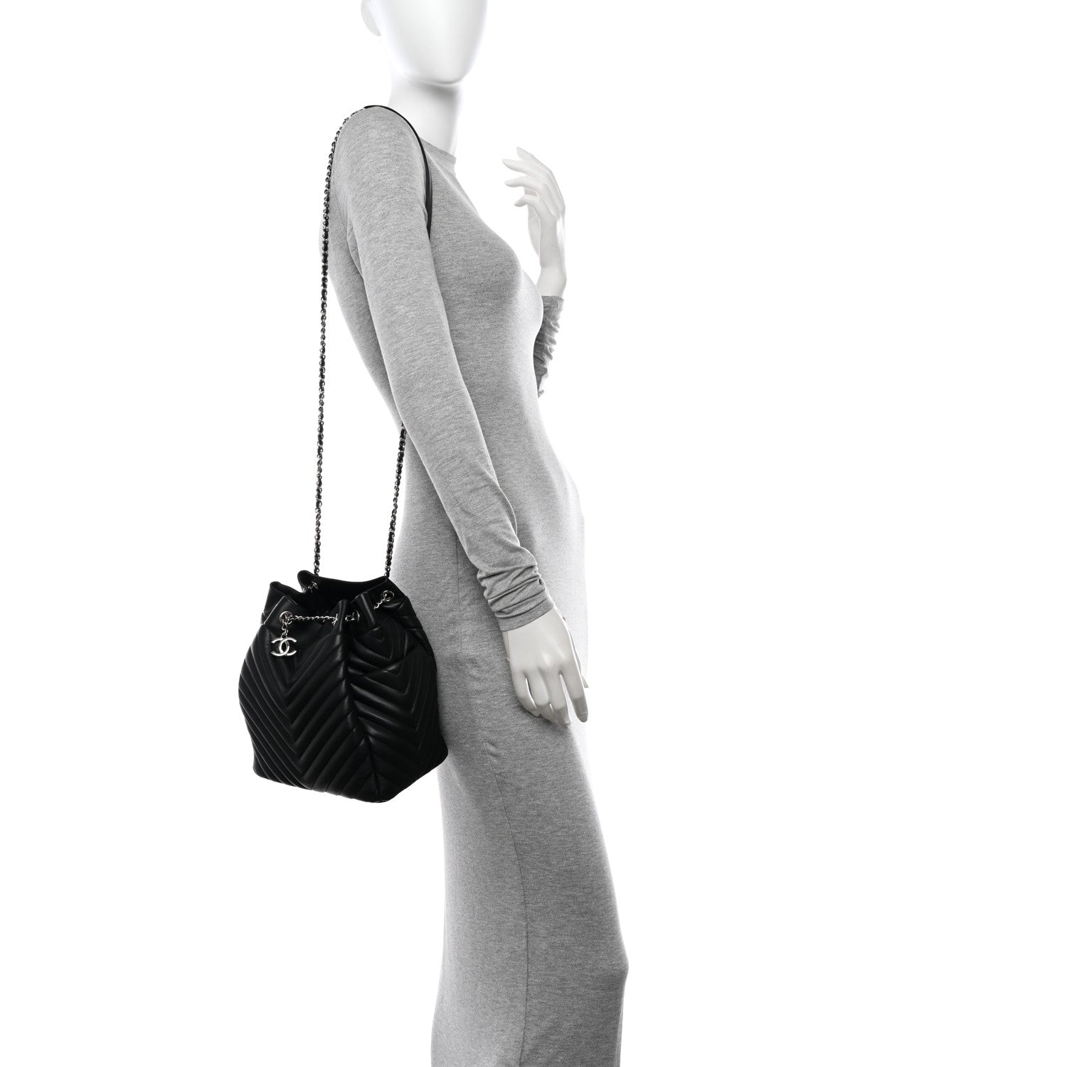 Chanel Lambskin Chevron Small Urban Spirit Drawstring Bag Black 2 of 11