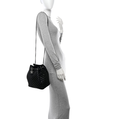 Chanel Lambskin Chevron Small Urban Spirit Drawstring Bag Black 2 of 11
