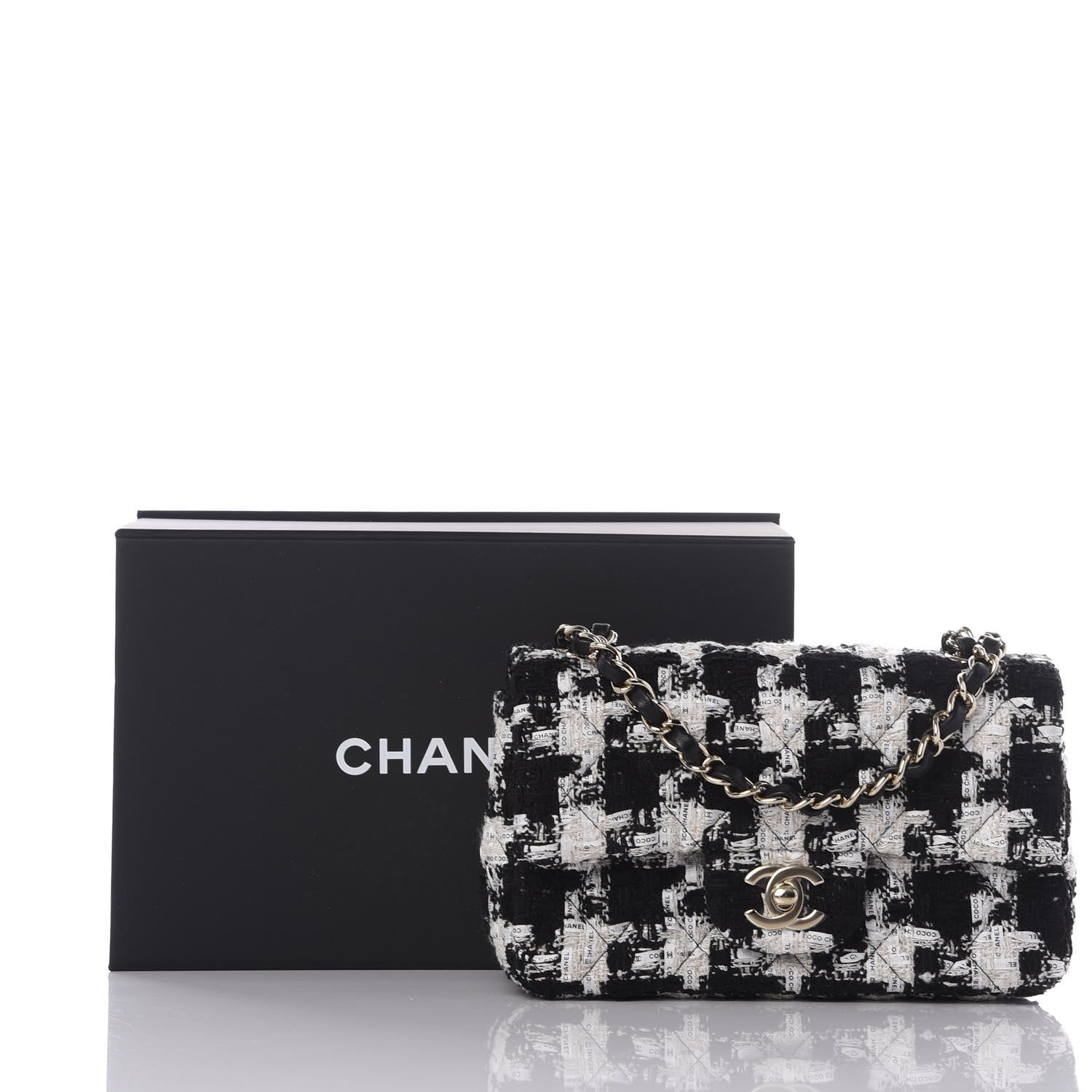 Chanel Tweed Quilted Mini Rectangular Flap Black Ecru White 10 of 10