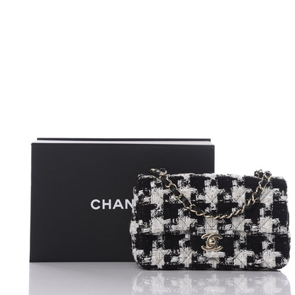 Chanel Tweed Quilted Mini Rectangular Flap Black Ecru White 10 of 10