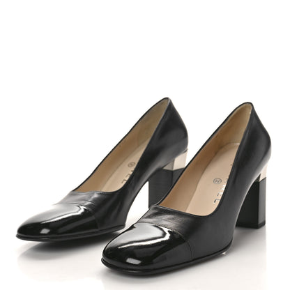 Chanel Lambskin Patent Cap Toe Pumps 37.5 Black 2 of 9