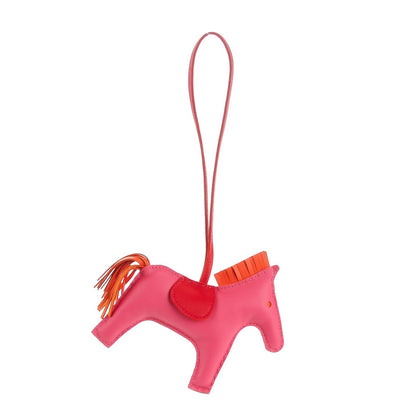 Hermes Milo Lambskin Grigri Rodeo Horse Bag Charm MM Rose Azalee Orange Poppy 3 of 5