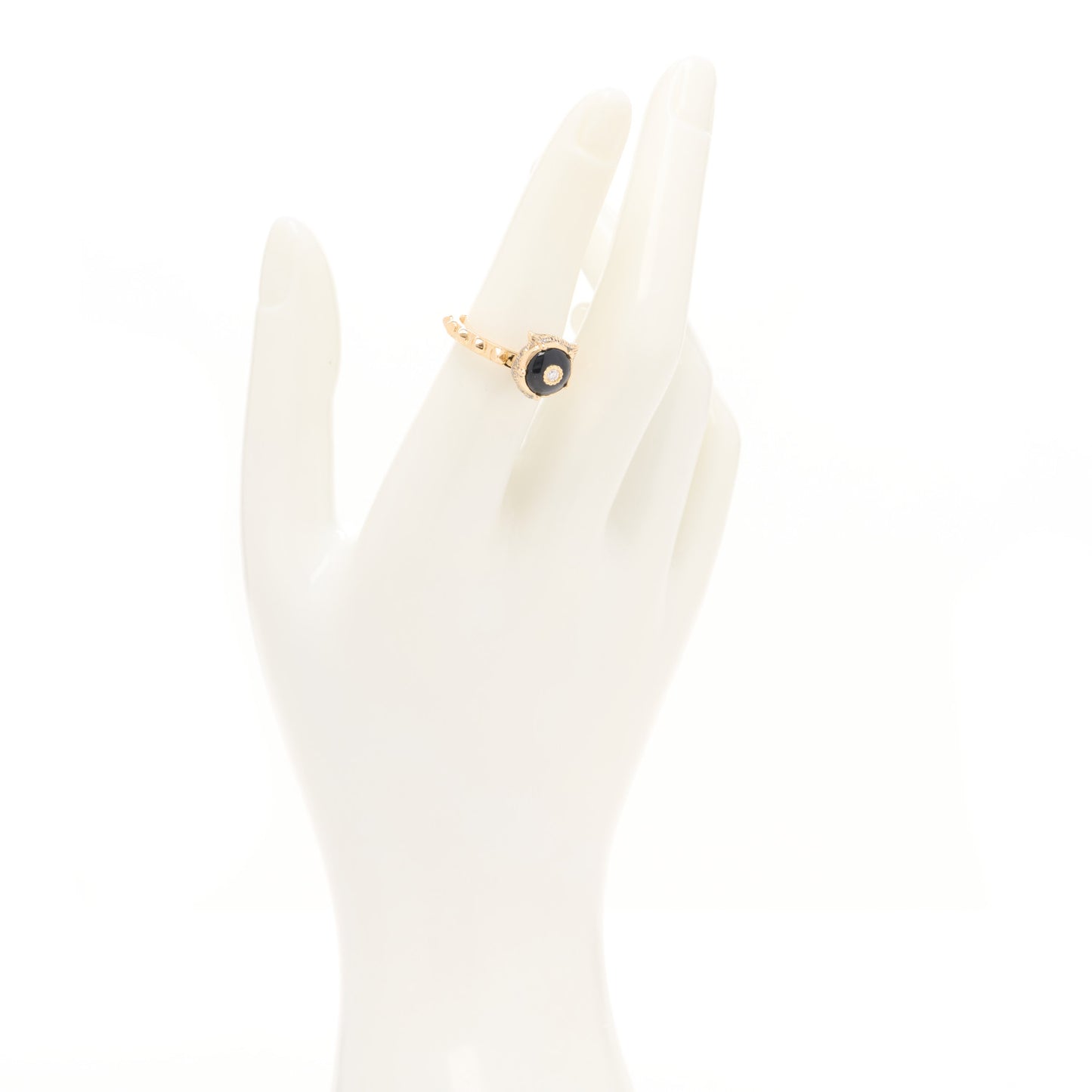18K Yellow Gold Onyx Diamond Le Marché Des Merveilles Feline Ring 50 5.5