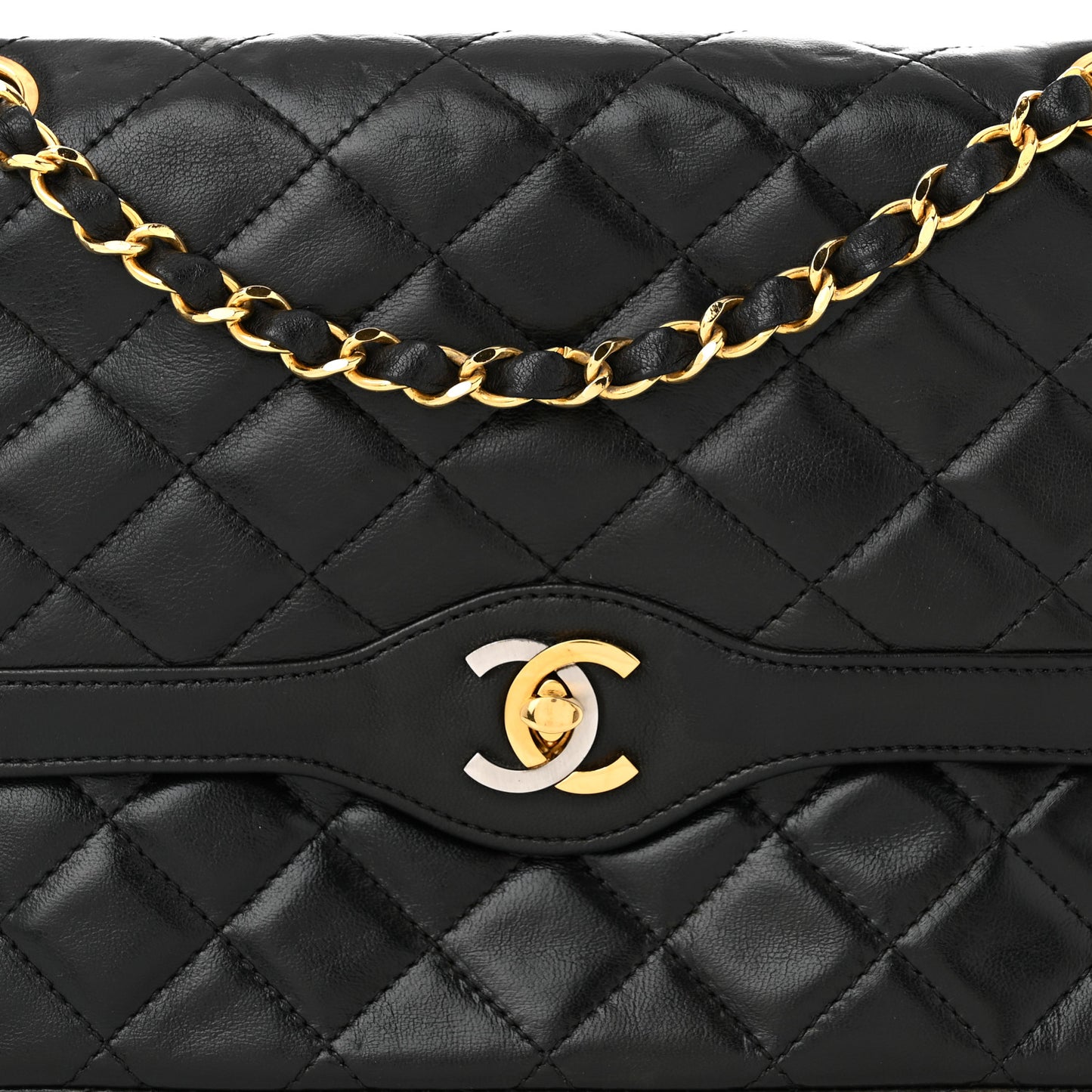 Lambskin Quilted Medium Double Flap Black