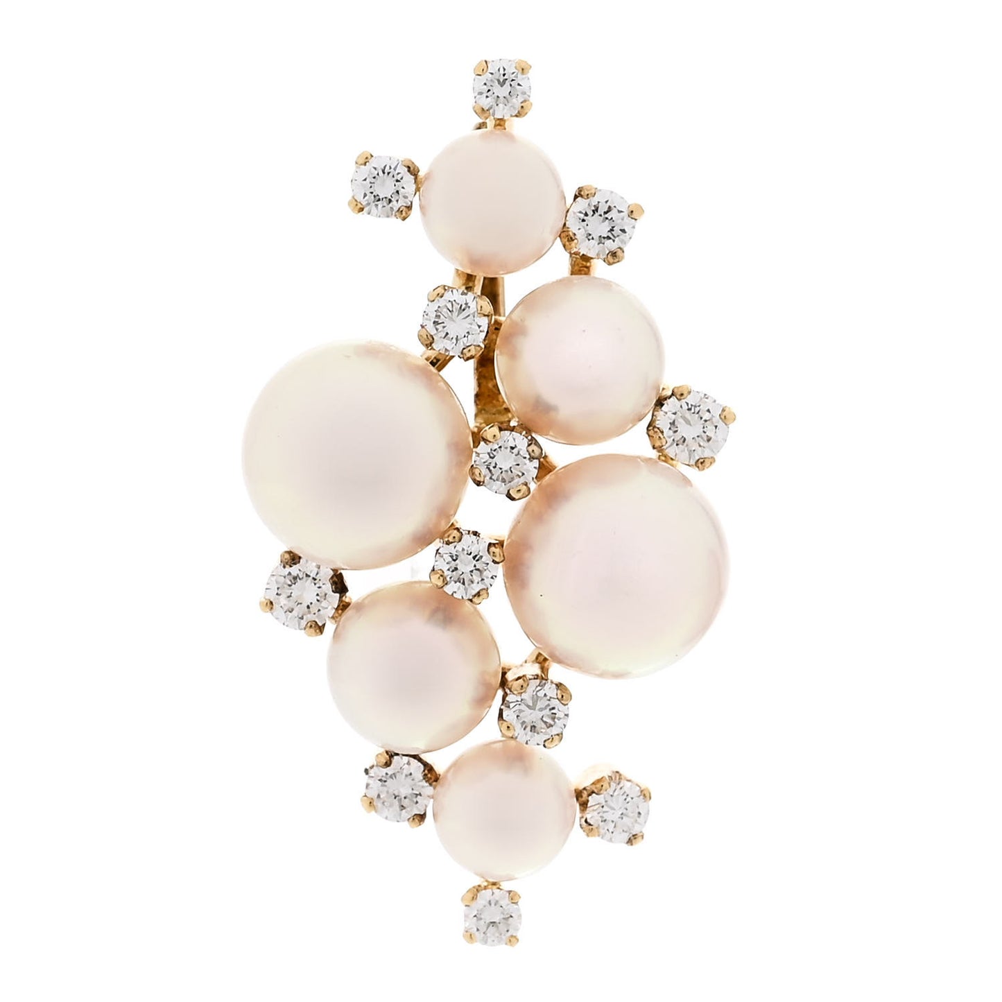 18K Yellow Gold Diamond Pearl 5-8mm Cluster Pendant