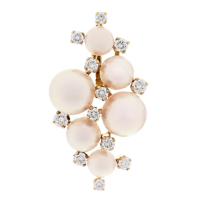 Mikimoto 18K Yellow Gold Diamond Pearl 5-8mm Cluster Pendant 1 of 4
