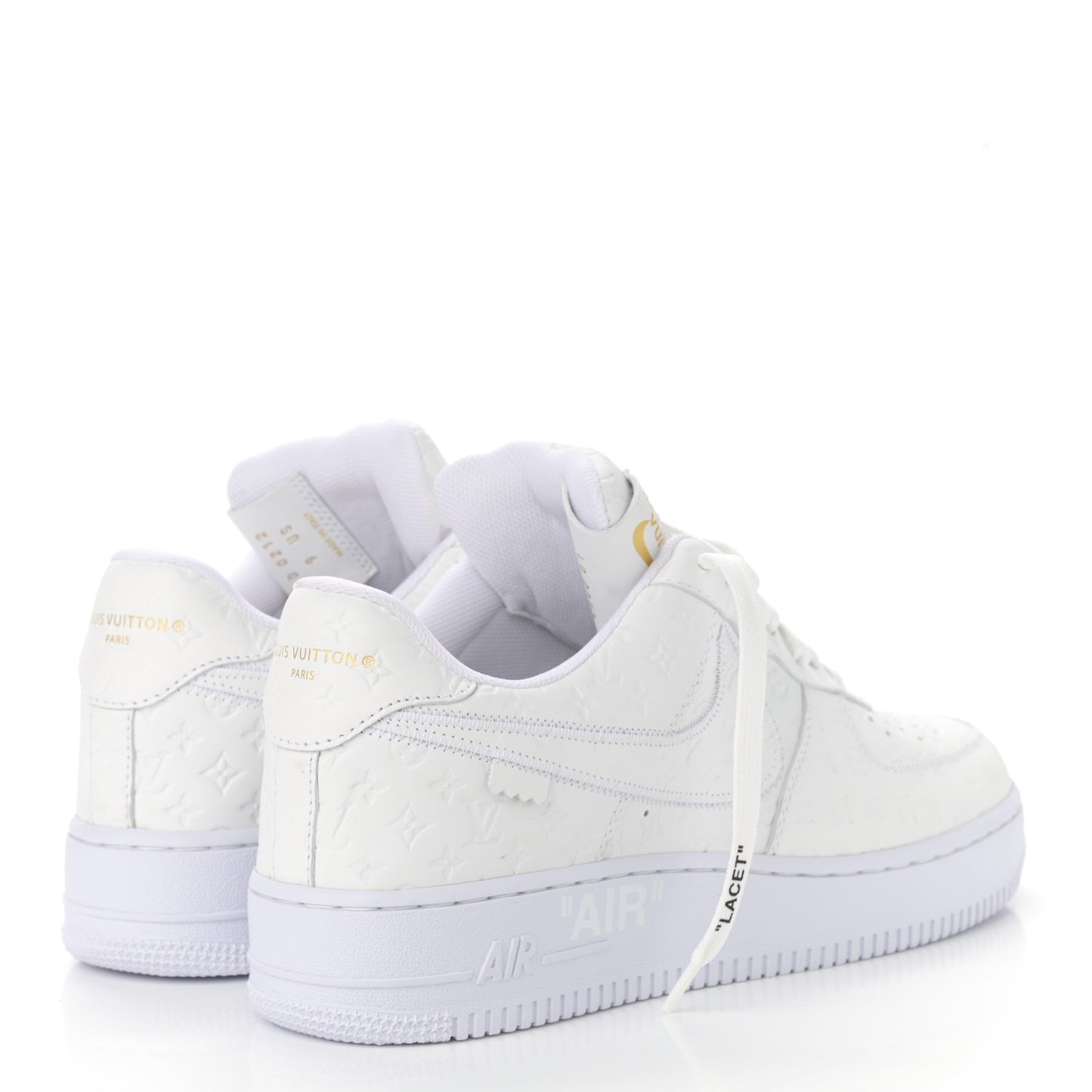 X NIKE AIR FORCE 1 Calfskin Monogram Mens Low Top Sneakers 9 White
