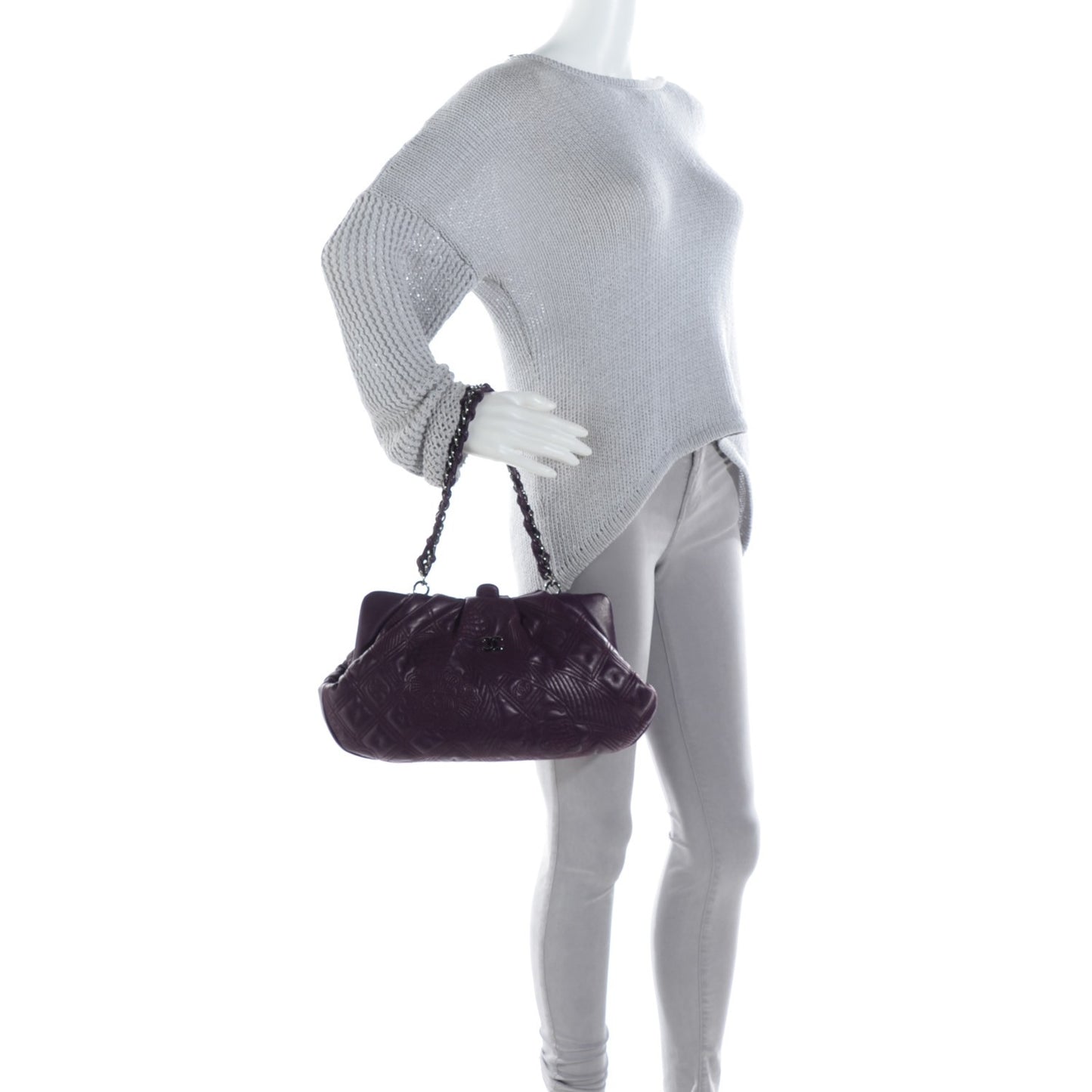 Lambskin Embroidered Frame Bag Violet Fonce