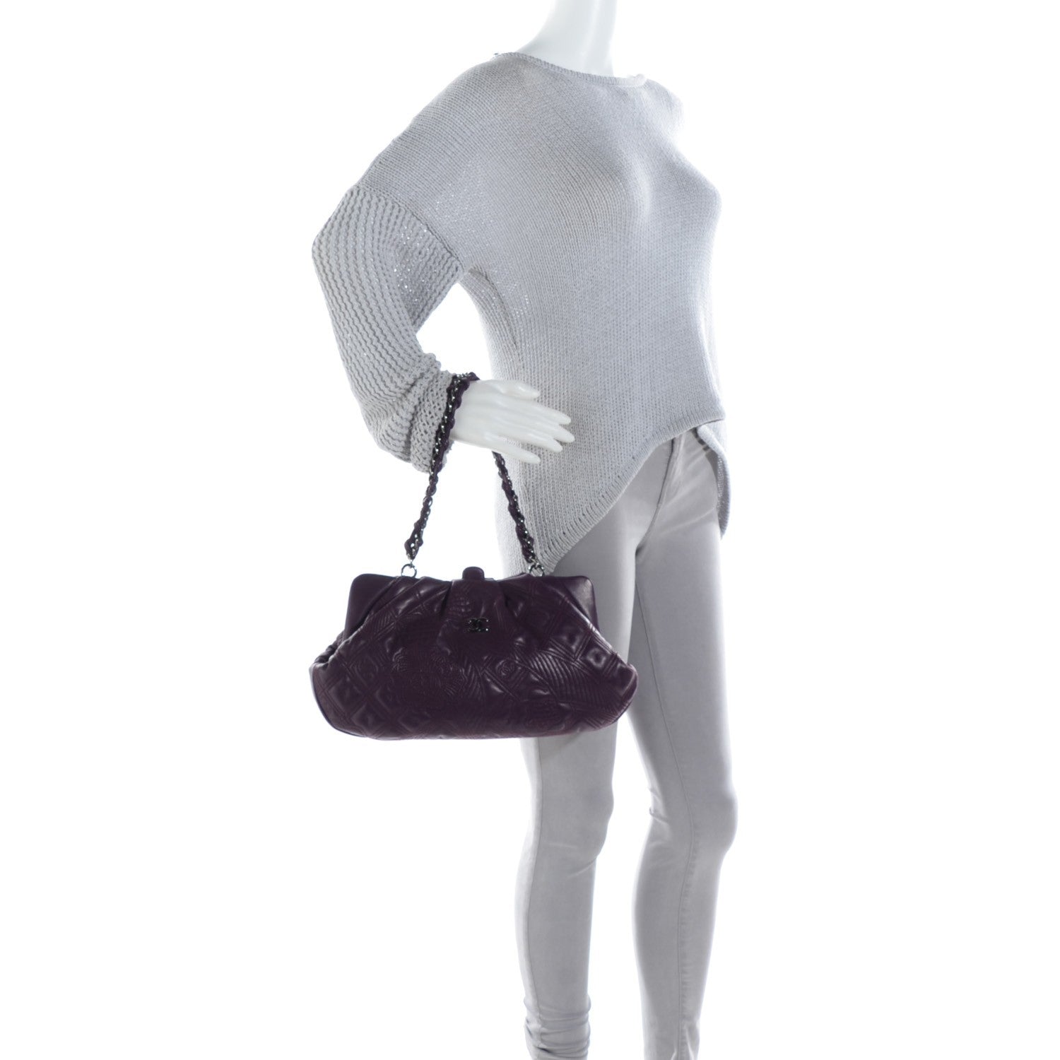 Chanel Lambskin Embroidered Frame Bag Violet Fonce 2 of 8
