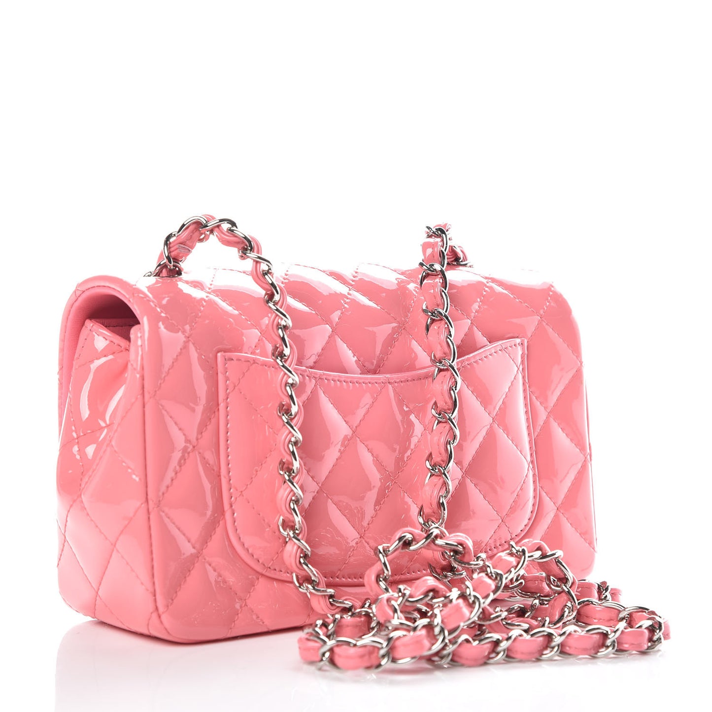 Patent Calfskin Quilted Mini Rectangular Flap Pink