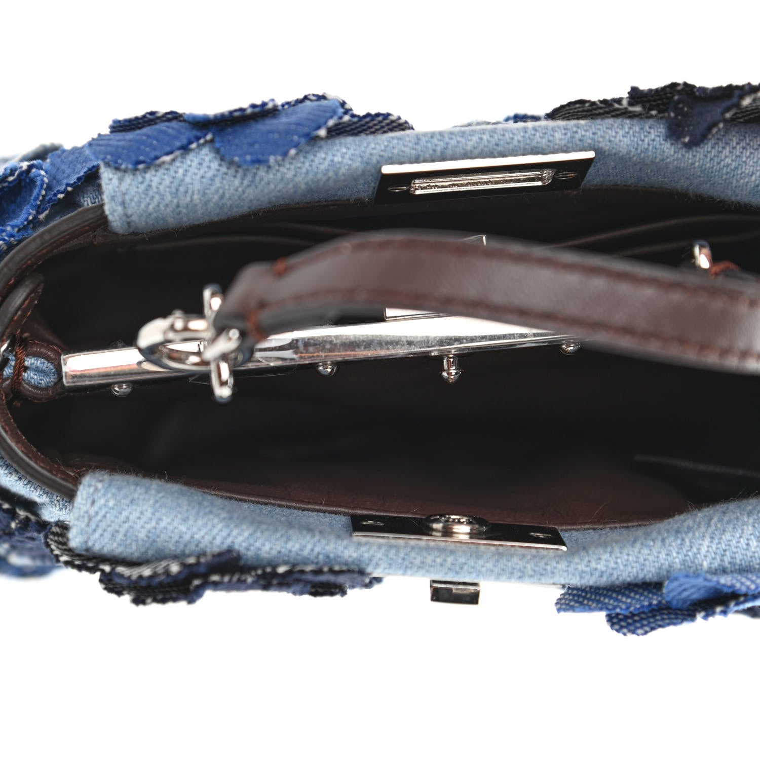Fendi Denim Flowers Micro Peekaboo Iconic Satchel Blue 5 of 9