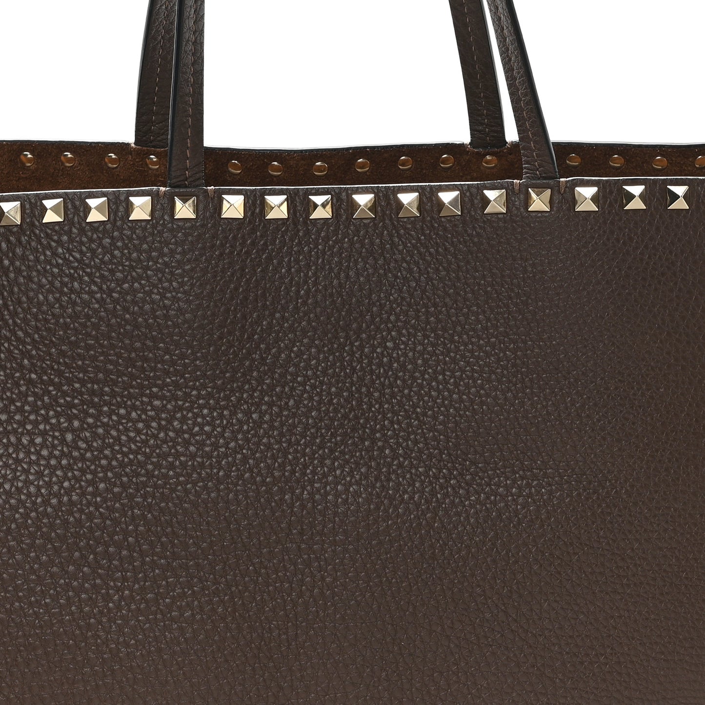 Grained Calfskin Rockstud Shoulder Tote Bright Cognac