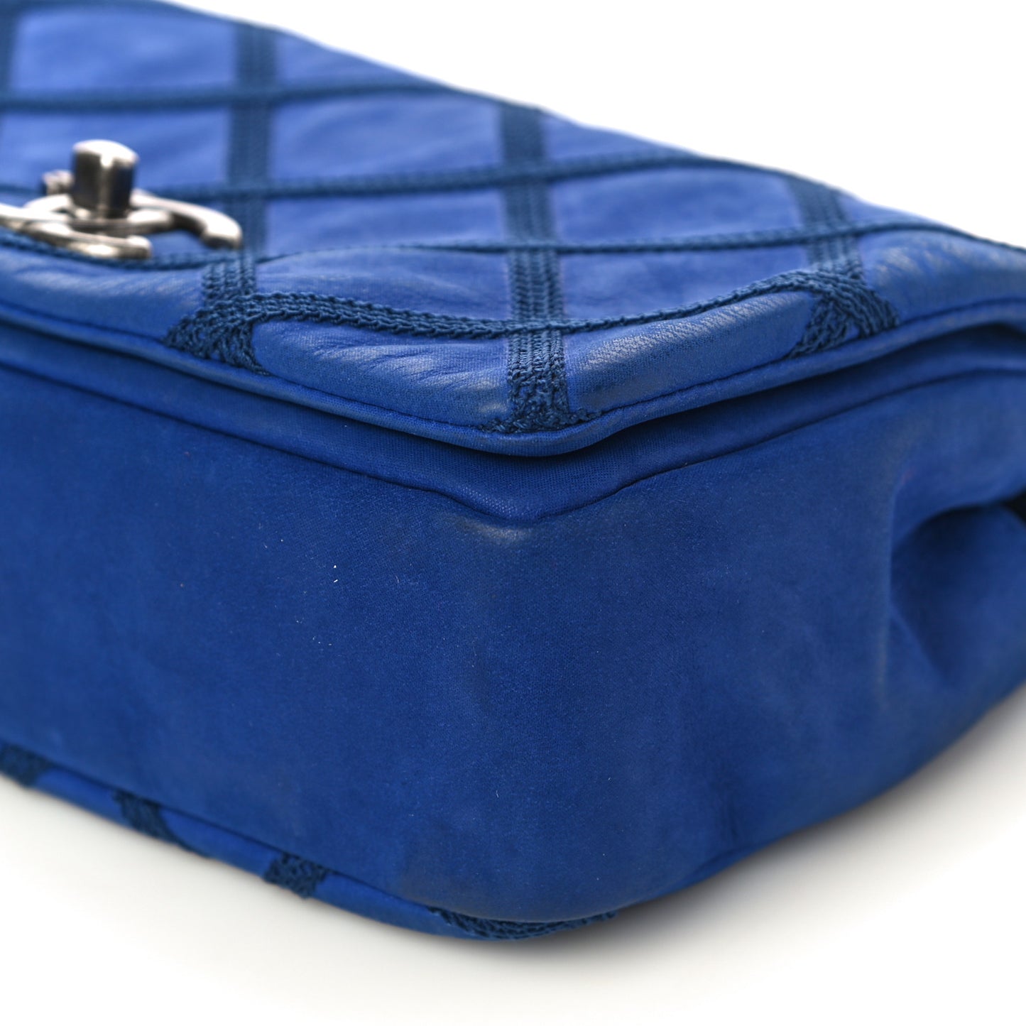 Suede Diamond Embellished Medium Single Flap Blue