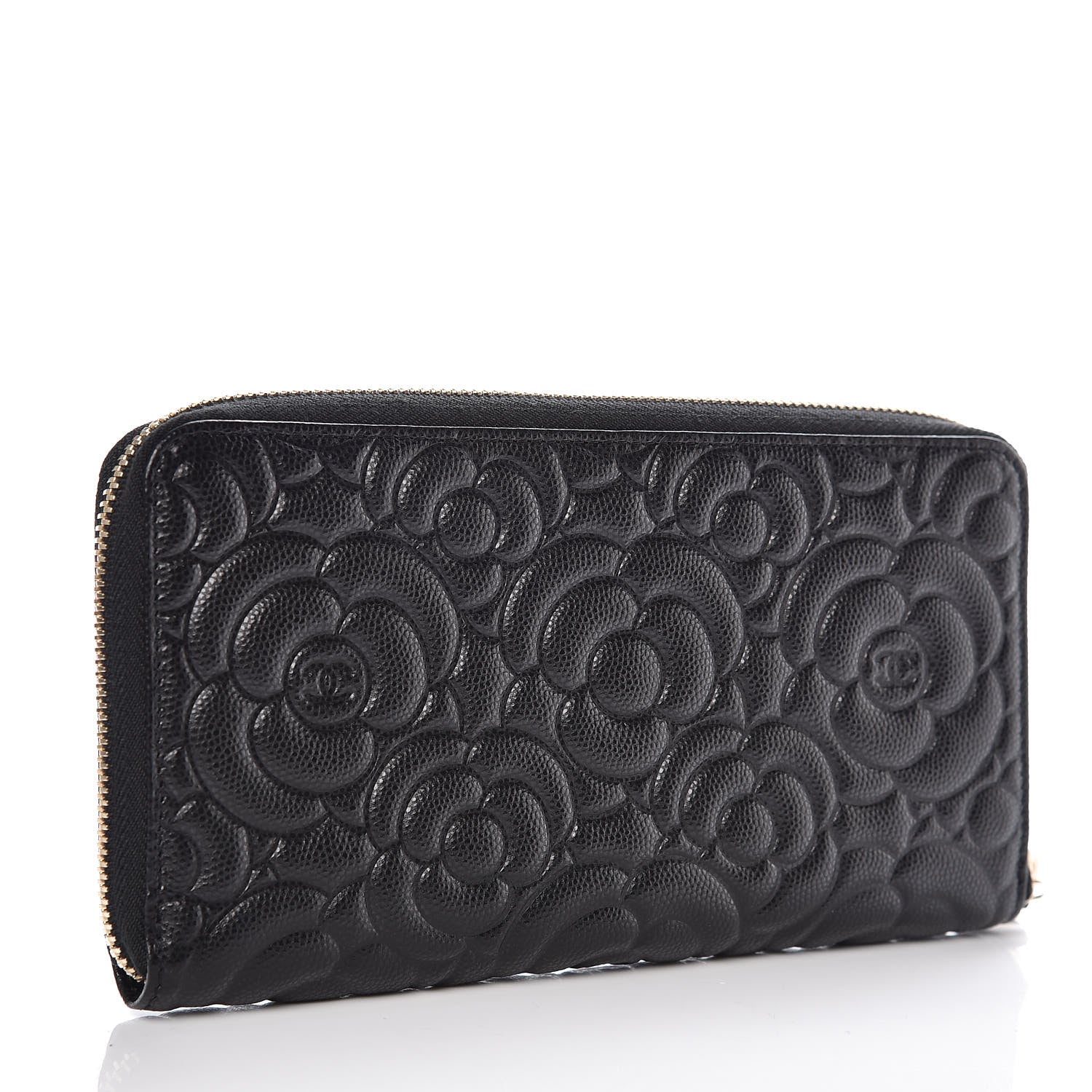 Chanel Caviar Camellia Embossed Large Zip Around Gusset Wallet Black 3 of 8