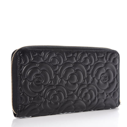 Chanel Caviar Camellia Embossed Large Zip Around Gusset Wallet Black 3 of 8