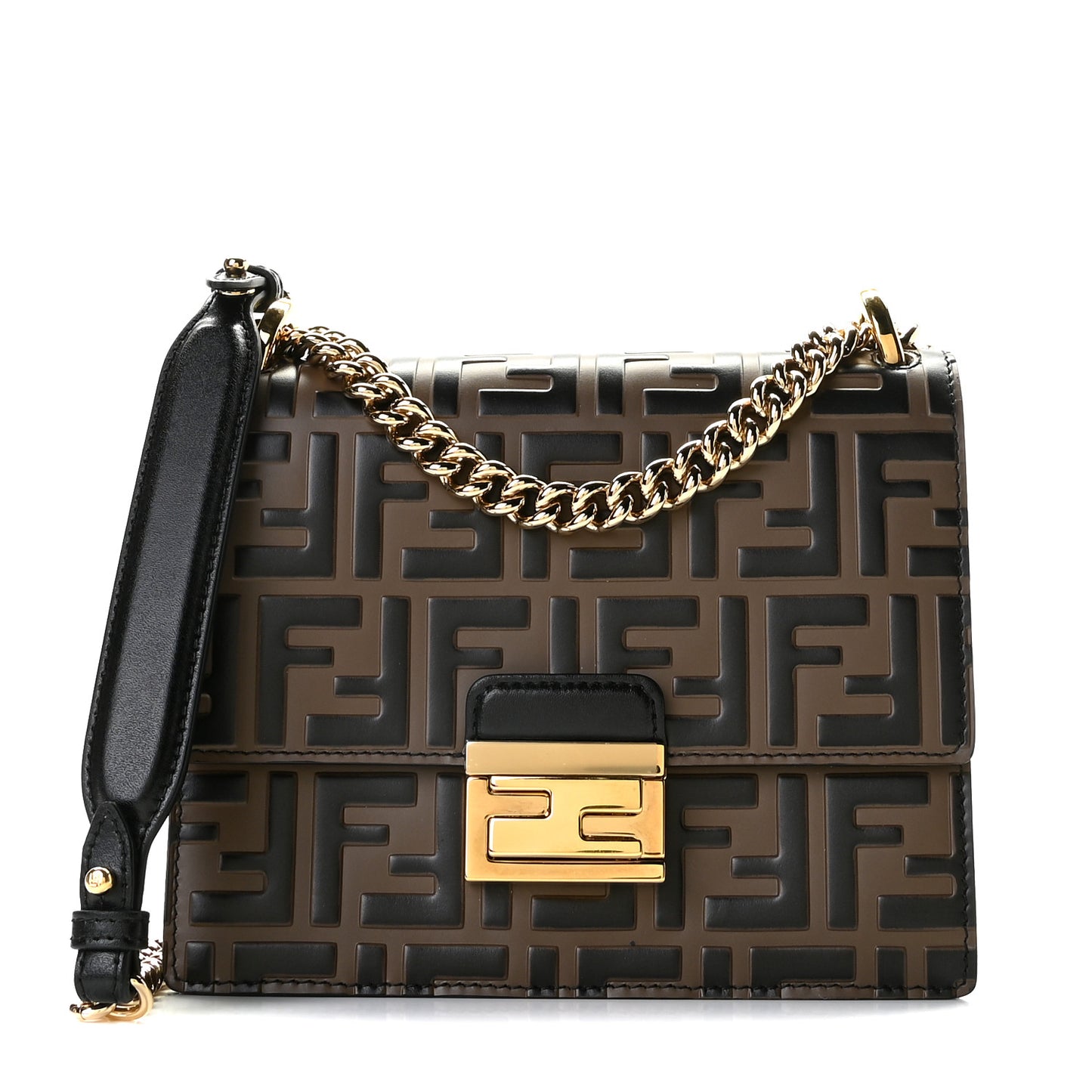 Vitello Liberty Bi-Color FF 1974 Embossed Small Kan U Shoulder Bag Maya Black