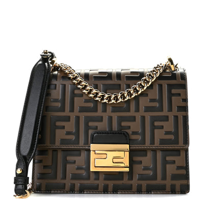 Fendi Vitello Liberty Bi-Color FF 1974 Embossed Small Kan U Shoulder Bag Maya Black 1 of 8