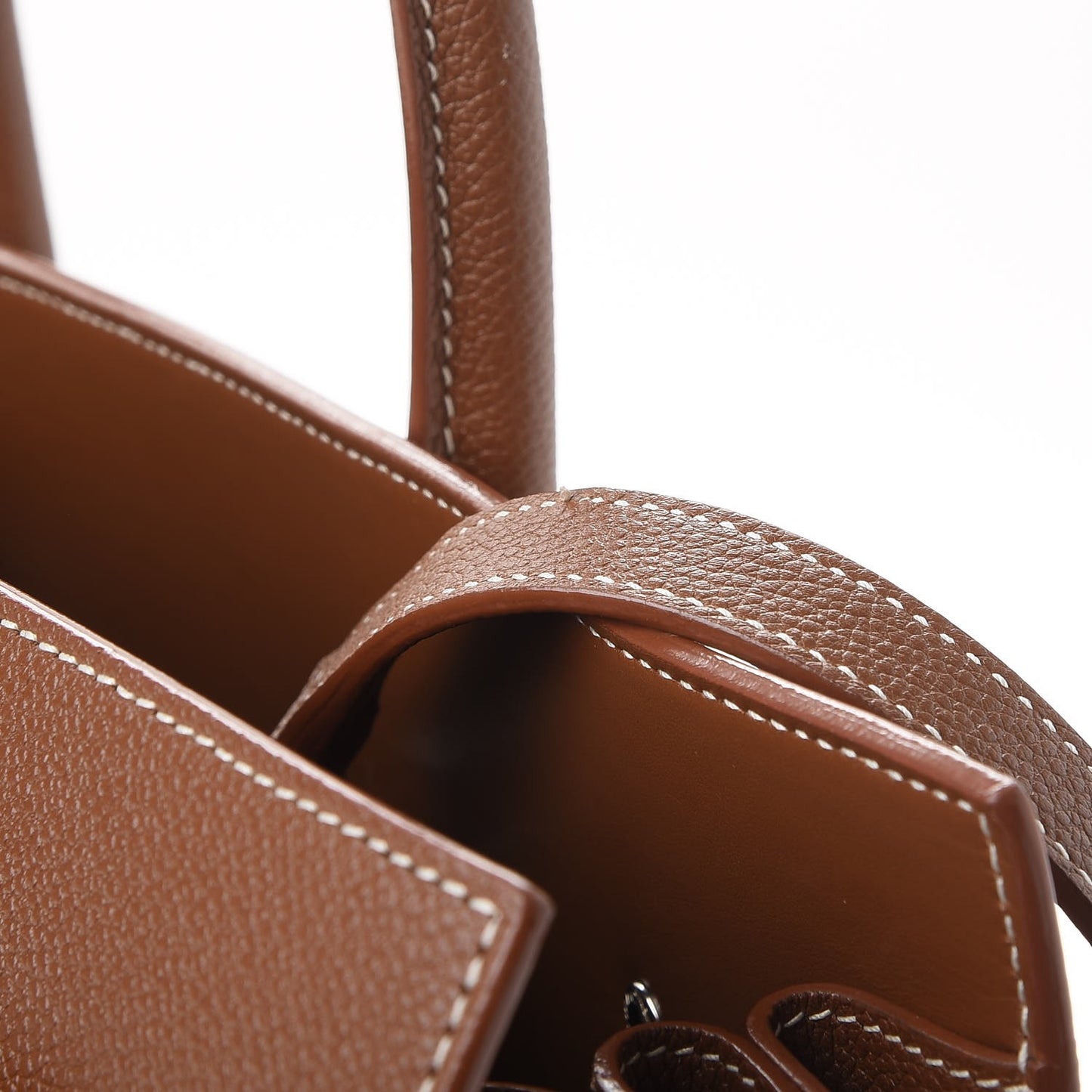 Grained Calfskin Topstitch Small Sac De Jour Cognac