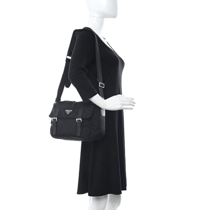 Prada Re-Nylon Vela Saffiano Pocket Double Buckle Messenger Shoulder Bag Black 2 of 13