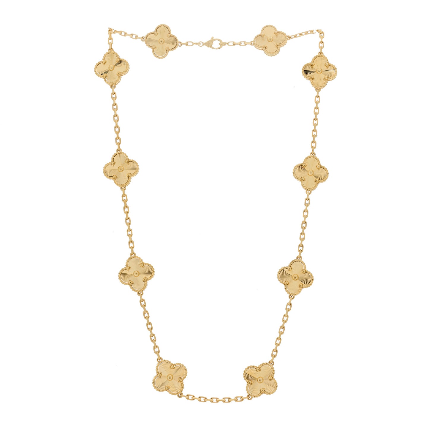 18K Yellow Gold 10 Motifs Guilloche Vintage Alhambra Necklace