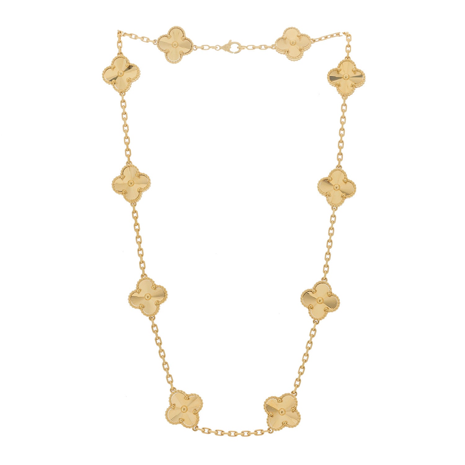 Van Cleef & Arpels 18K Yellow Gold 10 Motifs Guilloche Vintage Alhambra Necklace 3 of 7