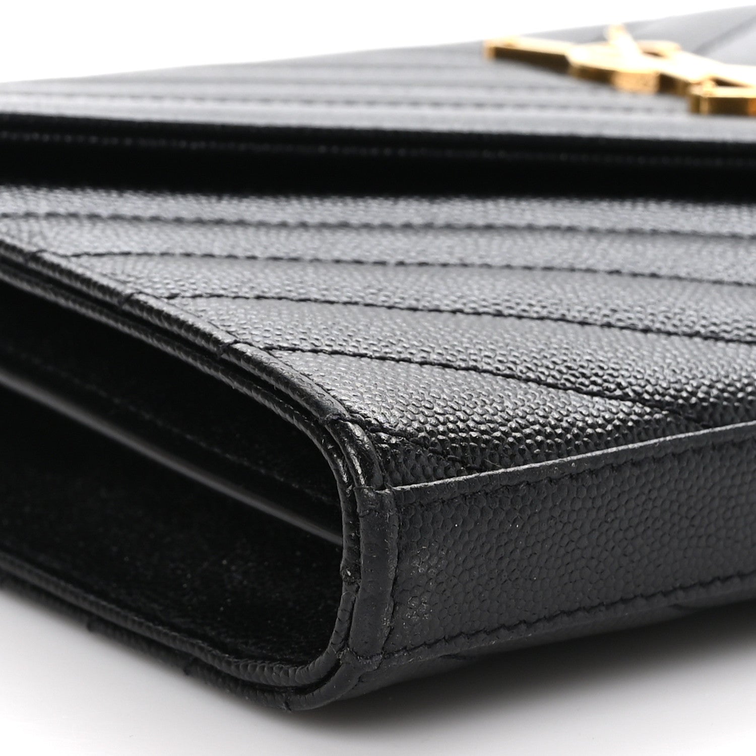 Saint Laurent Grain De Poudre Matelasse Chevron Monogram Chain Wallet Black 9 of 11
