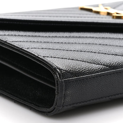 Saint Laurent Grain De Poudre Matelasse Chevron Monogram Chain Wallet Black 9 of 11