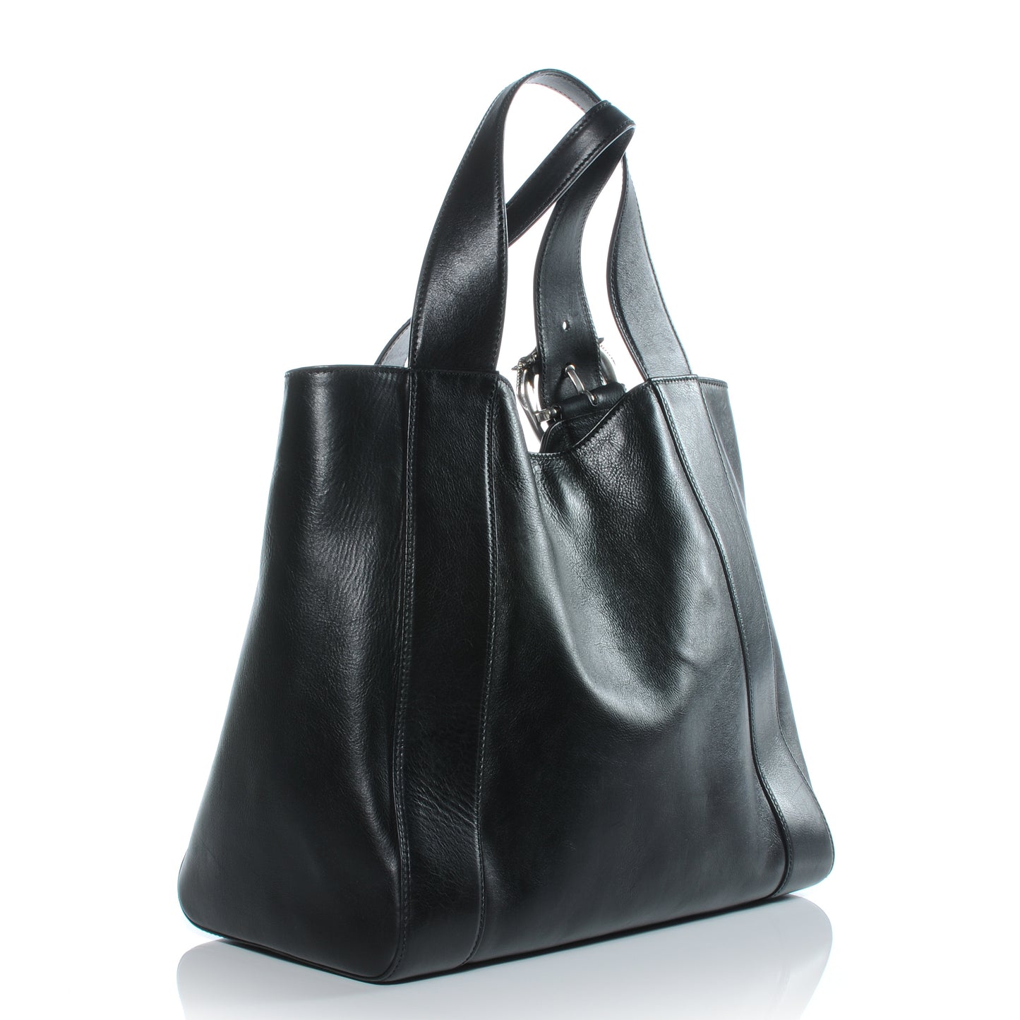 Leather Medium Ribot Horse Heads Tote Black