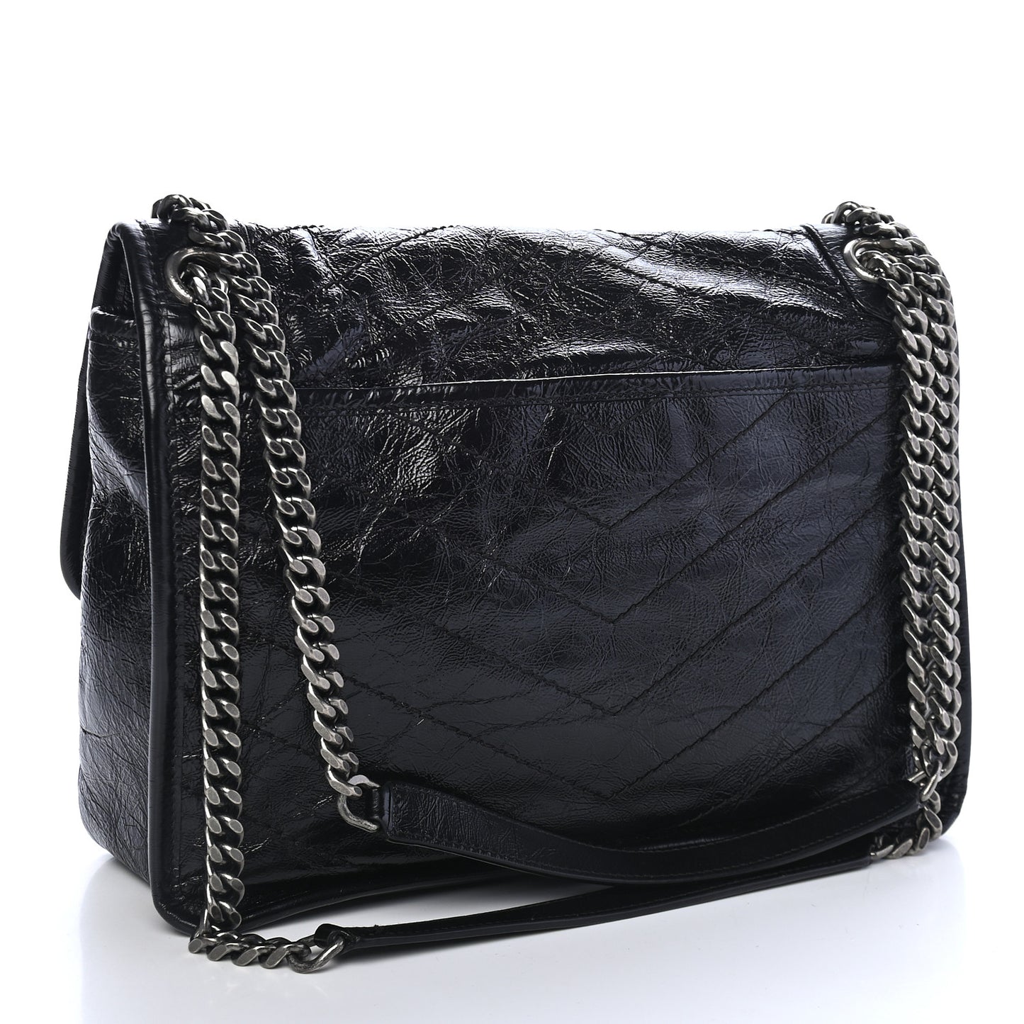 Crinkled Calfskin Matelasse Monogram Medium Niki Chain Satchel Black