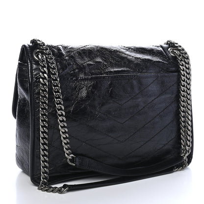 Saint Laurent Crinkled Calfskin Matelasse Monogram Medium Niki Chain Satchel Black 3 of 8
