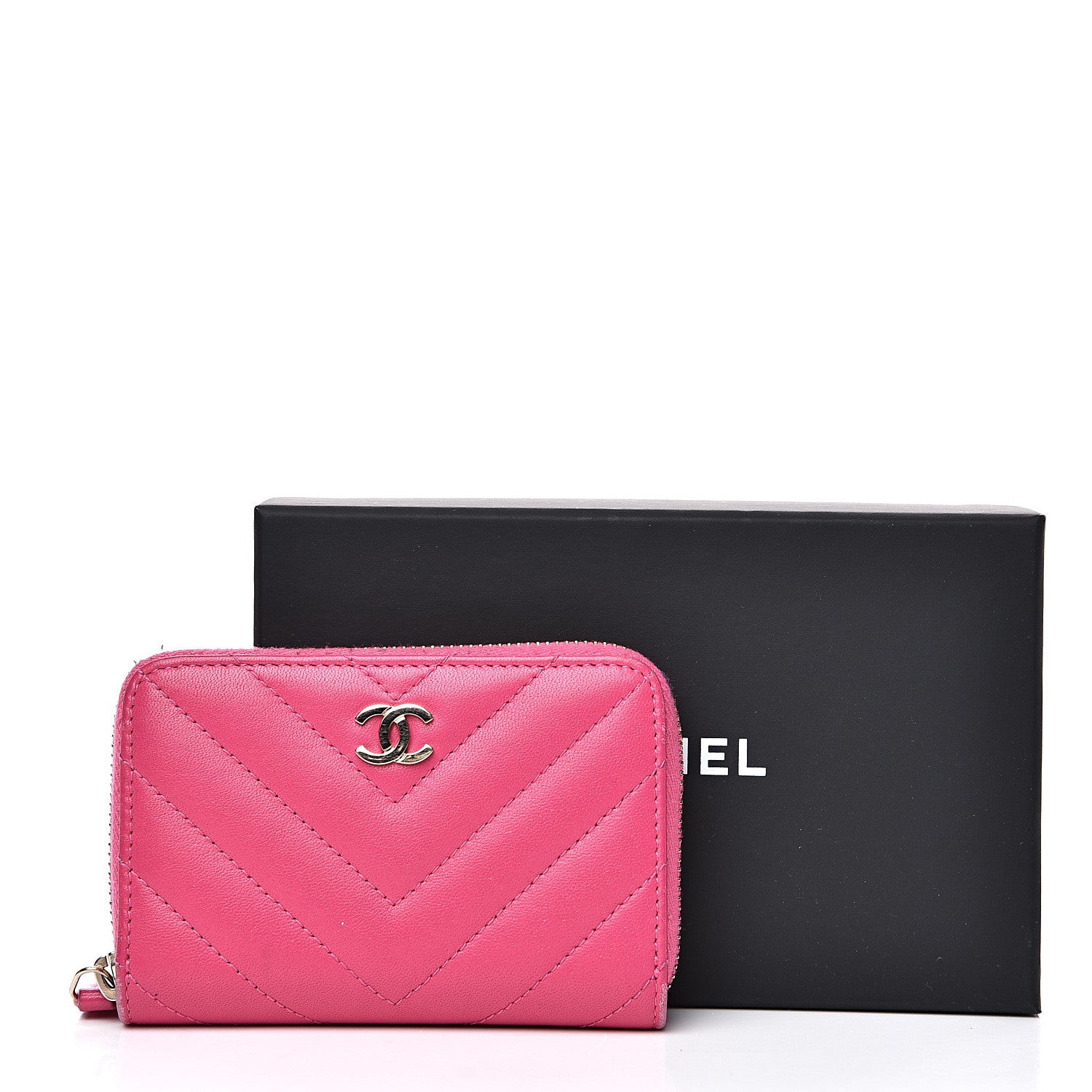 Chanel Lambskin Chevron Quilted Zip Around Coin Purse Pink 14 of 14