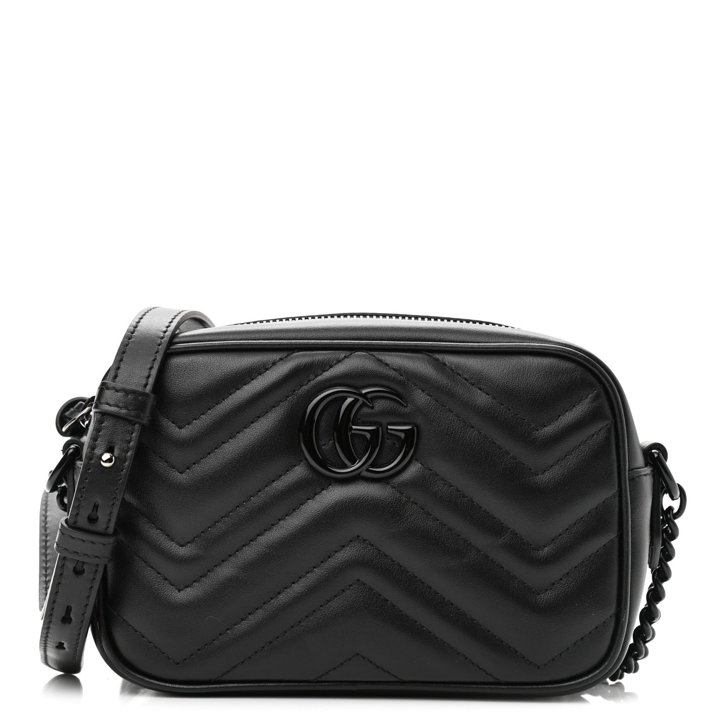 Calfskin Matelasse Monochrome Mini GG Marmont Chain Shoulder Bag Black