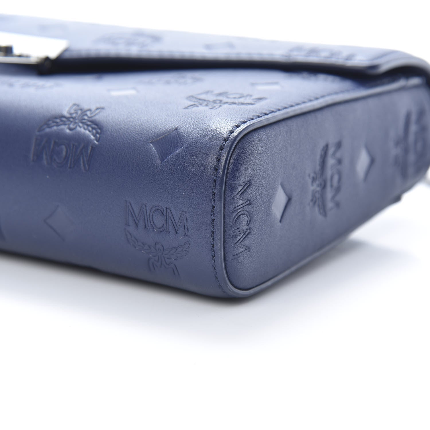 MCM Calfskin Ottomar Monogram Medium Millie Crossbody Bag Navy Blue 10 of 11