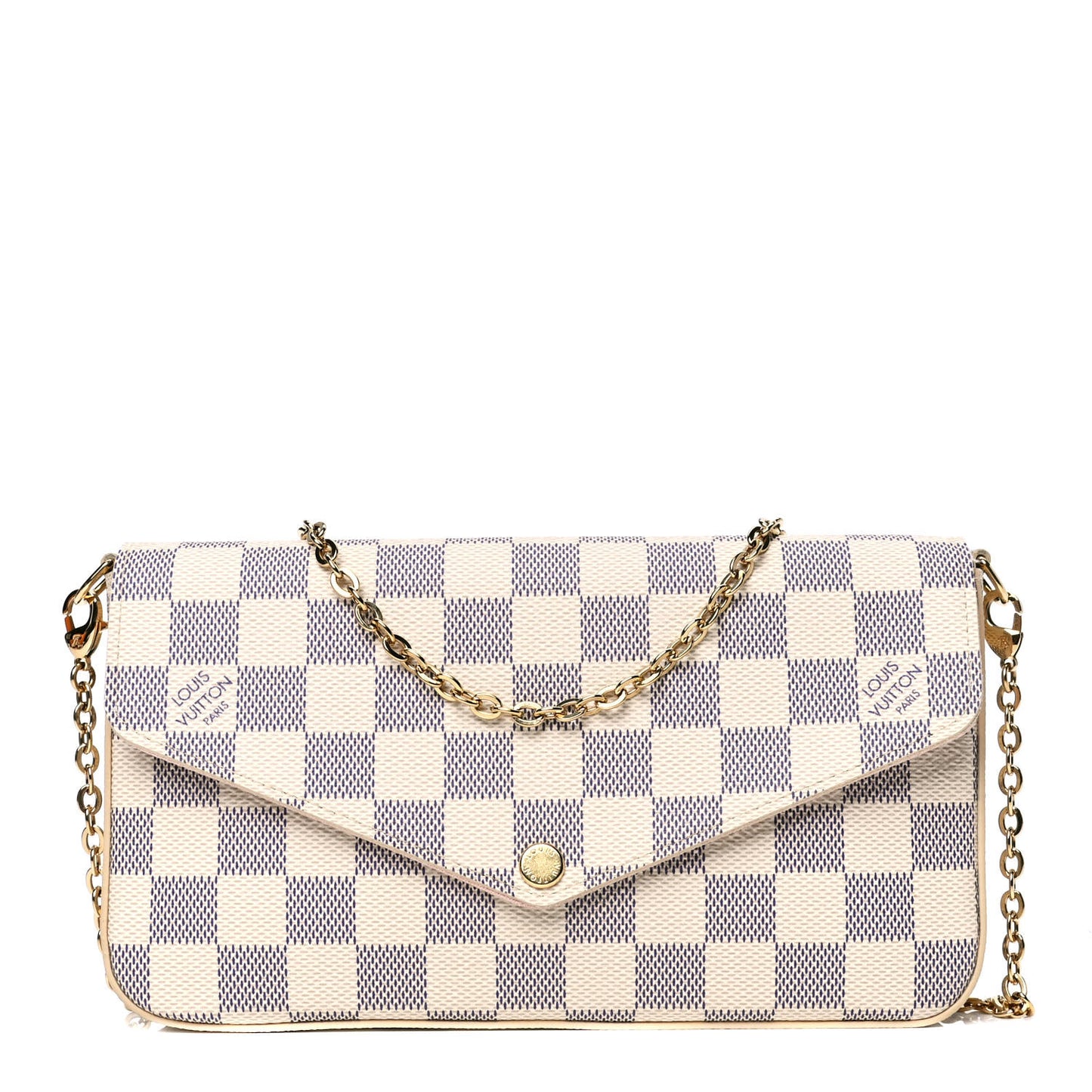Damier Azur Pochette Felicie Chain Wallet Rose Ballerine