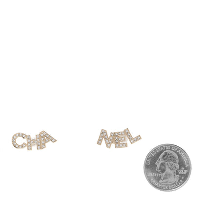 Chanel Crystal Pearl Signature Stud Earrings Gold 2 of 4