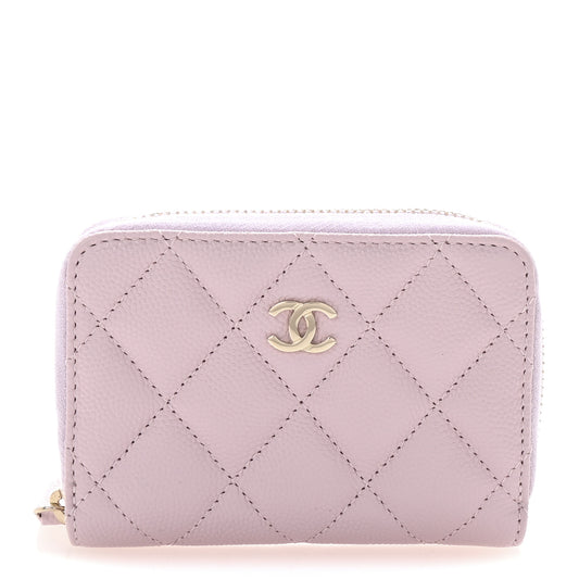 Caviar Quilted Zip Coin Purse Light Pink