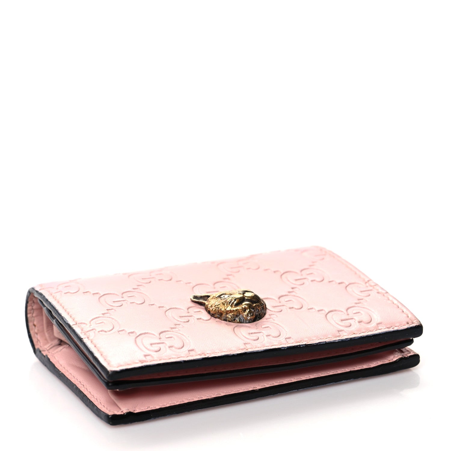 Gucci Guccissima Signature Crystal Cat Card Case Wallet Light Candy Pink 4 of 15