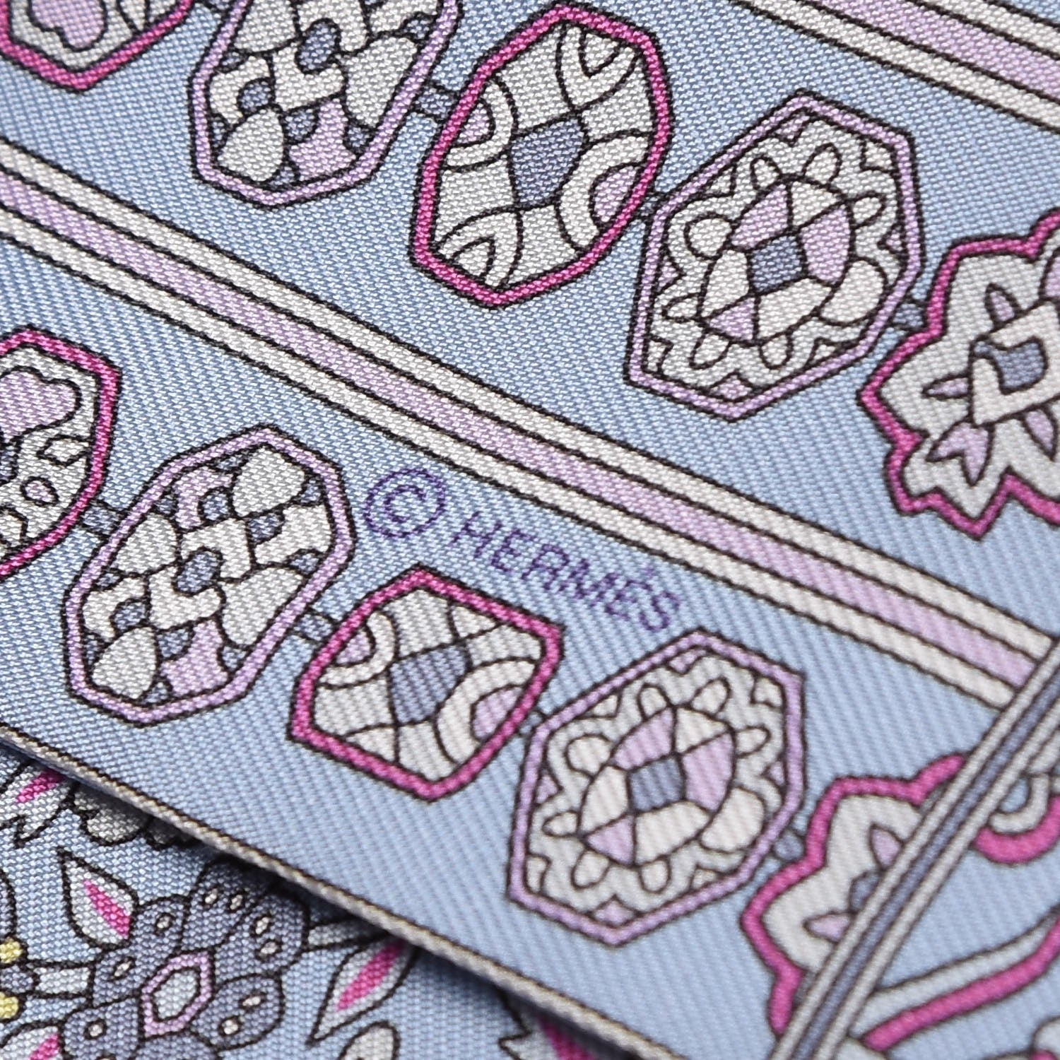 Hermes Silk Tapis Persans Twilly Rose Gris Bleuete Jaune Soufre 5 of 5