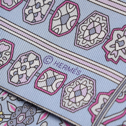 Hermes Silk Tapis Persans Twilly Rose Gris Bleuete Jaune Soufre 5 of 5