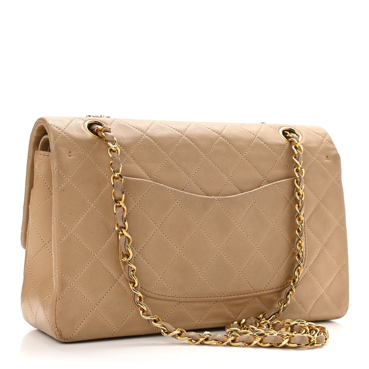 Lambskin Quilted Medium Double Flap Beige