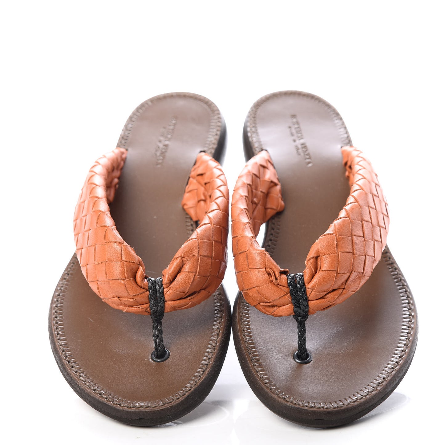 Nappa Intrecciato Thong Flat Sandals 37 Ebano Orange